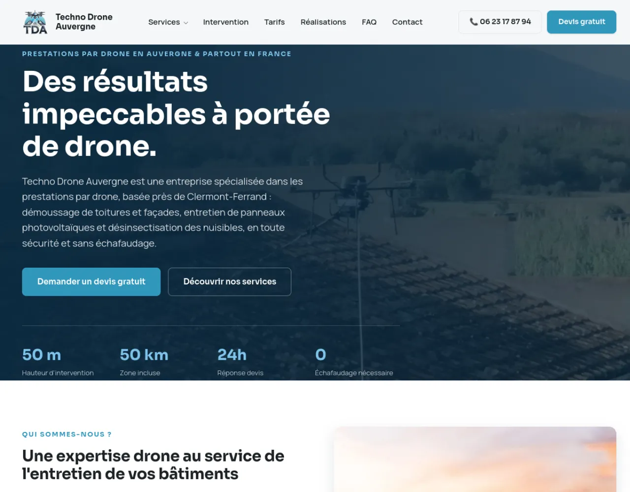 Site web de Techno Drone Auvergne, prestations par drone